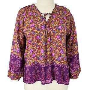 Natural Life Blouse Top Women XL Floral Paisley Balloon Sleeve BOHO Festival NEW